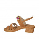 Sandale entredoigt pour femmes en daim cognac avec strass talon 3 - Pointures disponibles:  42, 43, 44, 45