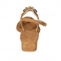 Sandale entredoigt pour femmes en daim cognac avec strass talon 3 - Pointures disponibles:  42, 43, 44, 45