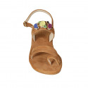 Sandale entredoigt pour femmes en daim cognac avec strass talon 3 - Pointures disponibles:  42