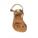 Woman's thong sandal in cognac brown suede with rhinestones heel 3 - Available sizes:  42, 43, 44, 45
