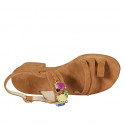 Sandale entredoigt pour femmes en daim cognac avec strass talon 3 - Pointures disponibles:  42, 43, 44, 45