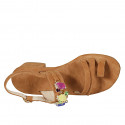 Sandale entredoigt pour femmes en daim cognac avec strass talon 3 - Pointures disponibles:  42