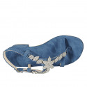 Woman's thong sandal in blue suede with rhinestones heel 3 - Available sizes:  42, 45