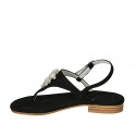 Woman's thong sandal in black suede with rhinestones heel 2 - Available sizes:  42, 44, 45, 46