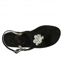 Woman's thong sandal in black suede with rhinestones heel 2 - Available sizes:  42, 44, 45, 46