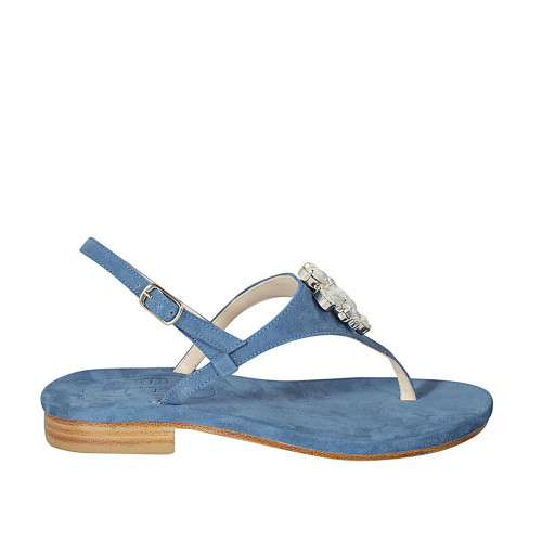 Sandale entredoigt pour femmes en daim bleu avec strass talon 2 - Pointures disponibles:  33, 45, 46