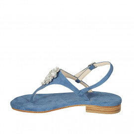 Sandalo infradito da donna in camoscio blu con strass tacco 2 - Misure disponibili: 45 2