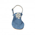 Woman's thong sandal in blue suede with rhinestones heel 2 - Available sizes:  33, 45, 46