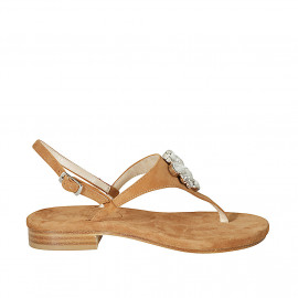 Sandale entredoigt pour femmes en daim cognac avec strass talon 2 - Pointures disponibles:  42, 45