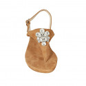 Sandale entredoigt pour femmes en daim cognac avec strass talon 2 - Pointures disponibles:  42, 45