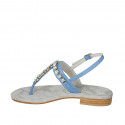Woman's thong sandal in blue leather with rhinestones heel 2 - Available sizes:  33, 34, 42, 45, 46