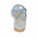 Woman's thong sandal in blue leather with rhinestones heel 2 - Available sizes:  33, 34, 42, 45, 46