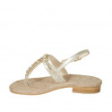 Woman's thong sandal with rhinestones in platinum laminated leather heel 2 - Available sizes:  42, 43, 45, 46