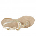 Woman's thong sandal with rhinestones in platinum laminated leather heel 2 - Available sizes:  42, 43, 45, 46