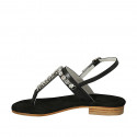 Woman's thong sandal with rhinestones in black leather heel 2 - Available sizes:  34, 42