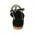 Woman's thong sandal with rhinestones in black leather heel 2 - Available sizes:  34, 42