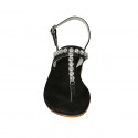 Sandale entredoigt avec strass pour femmes en cuir noir talon 2 - Pointures disponibles:  42