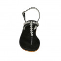 Sandalo infradito con strass da donna in pelle nera tacco 2 - Misure disponibili: 34, 42