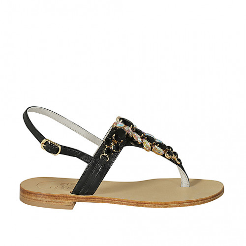 Thong sandal in black leather with...