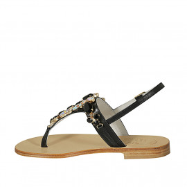 Sandalo infradito in pelle nera con strass tacco 2 - Misure disponibili: 42 2