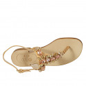 Woman's thong sandal in beige leather with rhinestones heel 2 - Available sizes:  42, 43