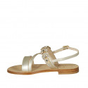 Woman's sandal in platinum laminated leather with rhinestones heel 2 - Available sizes:  33, 34, 42