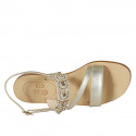 Woman's sandal in platinum laminated leather with rhinestones heel 2 - Available sizes:  33, 34, 42