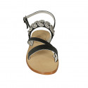 Sandalo da donna con strass in pelle nera tacco 2 - Misure disponibili: 33, 34, 42, 46