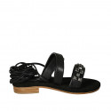 Woman's laced gladiator sandal with studs in black leather heel 2 - Available sizes:  33, 34, 42, 43, 45