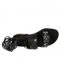 Woman's laced gladiator sandal with studs in black leather heel 2 - Available sizes:  33, 34, 42, 43, 45