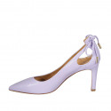 Zapato de salon a punta para mujer con cordones en piel lila tacon 8 - Tallas disponibles:  31, 32, 42