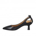 Woman's pointy pump with lace in black leather heel 5 - Available sizes:  33, 34, 43, 44, 45, 46