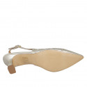 Chaussure ouverte au talon à bout pointu pour femmes en cuir lamé platine talon 5 - Pointures disponibles:  46