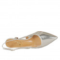 Woman's pointy slingback pump in platinum laminated leather heel 5 - Available sizes:  46