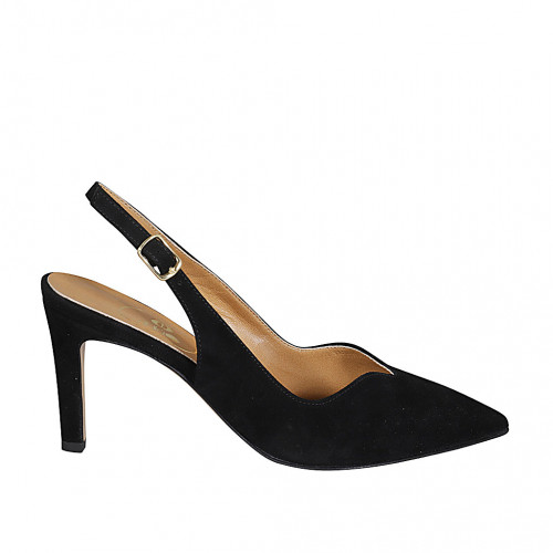 Chaussure ouverte au talon pour femmes en daim noir talon 8 - Pointures disponibles:  32, 47