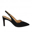 Woman's slingback pump in black suede heel 8 - Available sizes:  32, 47