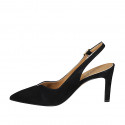 Chaussure ouverte au talon pour femmes en daim noir talon 8 - Pointures disponibles:  32, 47