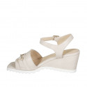 Woman's sandal in nude leather with strap and accessory wedge heel 6 - Available sizes:  43, 44, 45, 46