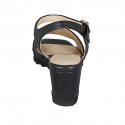 Woman's sandal in black leather with strap and accessory wedge heel 6 - Available sizes:  33, 34, 42, 43, 44, 45, 46