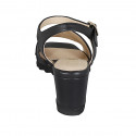 Woman's sandal in black leather with strap and accessory wedge heel 6 - Available sizes:  34, 42, 43, 44, 45, 46