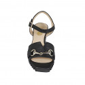 Woman's sandal in black leather with strap and accessory wedge heel 6 - Available sizes:  33, 34, 42, 43, 44, 45, 46