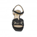 Woman's sandal in black leather with strap and accessory wedge heel 6 - Available sizes:  34, 42, 43, 44, 45, 46