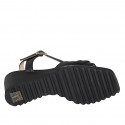 Woman's sandal in black leather with strap and accessory wedge heel 6 - Available sizes:  34, 42, 43, 44, 45, 46