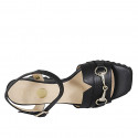 Woman's sandal in black leather with strap and accessory wedge heel 6 - Available sizes:  34, 42, 43, 44, 45, 46