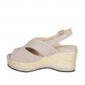 Woman's sandal in taupe suede with studs, platform and coated wedge heel 7 - Available sizes:  42, 44, 45, 46