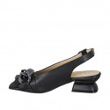 Woman's sandal with chain and fringes in black leather heel 4 - Available sizes:  32, 33, 34