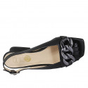 Woman's sandal with chain and fringes in black leather heel 4 - Available sizes:  32, 34