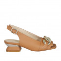 Sandalo da donna con catena e frange in pelle color cuoio tacco 4 - Misure disponibili: 32, 42, 43