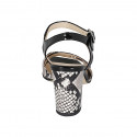 Sandalo da donna con cinturino in vernice nera e pelle stampata bianca e nera tacco 8 - Misure disponibili: 32, 42, 45