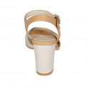 Woman's sandal with strap in cognac brown and beige leather heel 8 - Available sizes:  42, 43